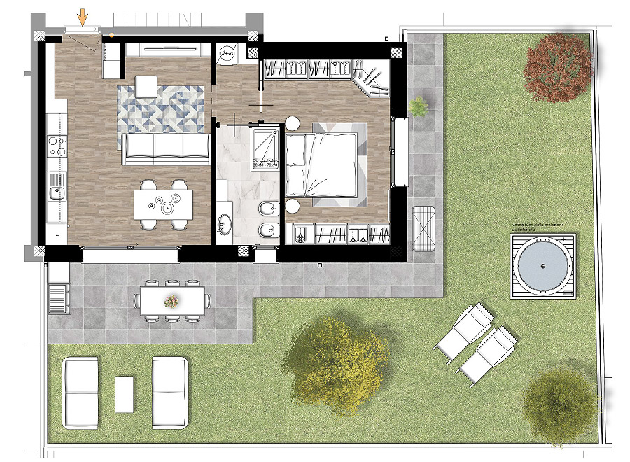 Bilocale con giardino Rif.03a